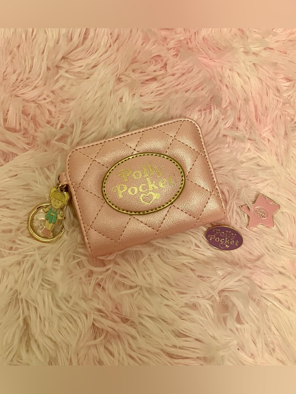 Polly Pocket Pink Quilted Wallet and Pins